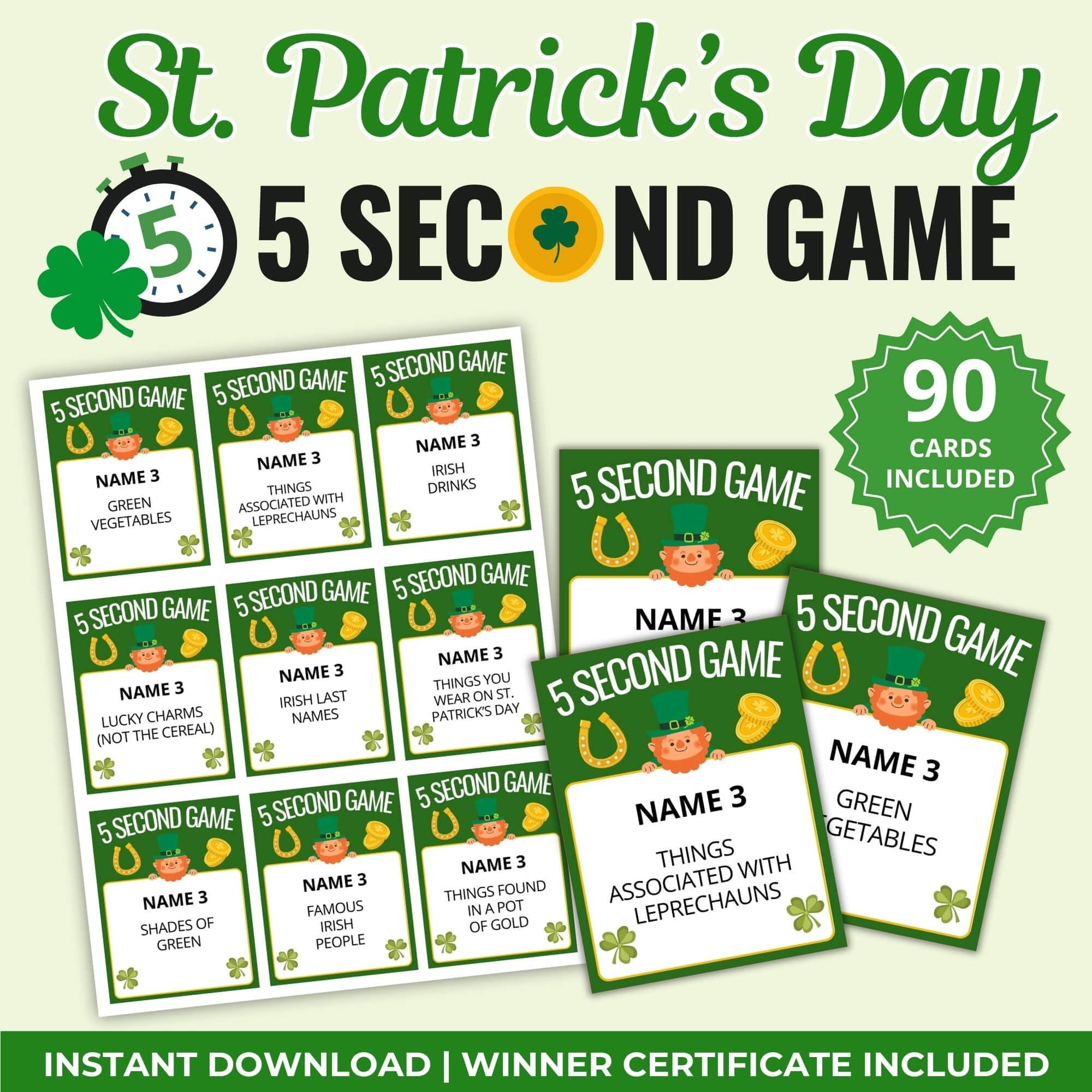 St. Patrick's Day 5 Second Game – Printable Party Challenge (instant ...