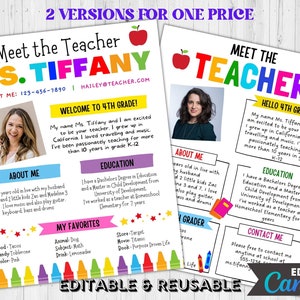 Colorful Meet The Teacher Editable Template Letter Flyer Set of 2 , Back To School Flyer, School Open House Classroom Newsletter Decor