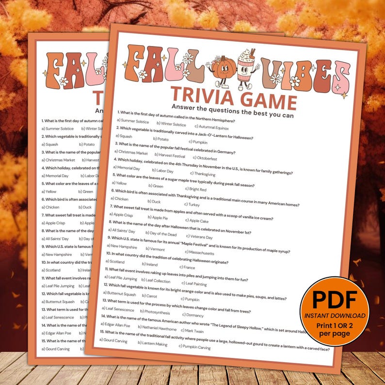 Fall Trivia Game | Printable Autumn Games | Autumn Game for Adults ...