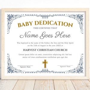 Editable Baby Dedication Certificate Template, Child Dedication Dedication, Baptism Certificate for Boys, Printable Baby Christening