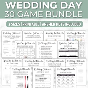 Printable Wedding Games | Wedding Reception Games Bundle  for Wedding Table Games or Wedding Activities | Wedding Party Favors Games