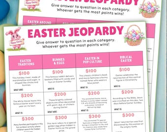Juego de Jeopardy de Pascua imprimible, trivia para la familia, la iglesia y la escuela (PDF)