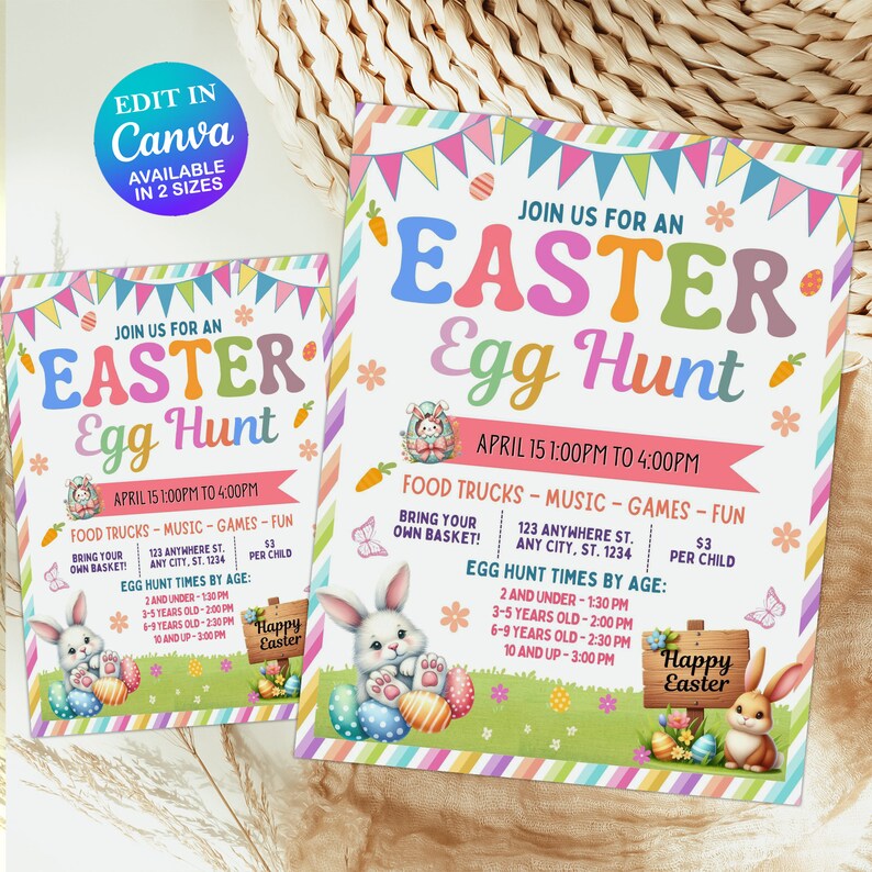 Editable Easter Egg Hunt Flyer Template, Printable Easter Egg Hunt invitation for PTO,Church Community fundraiser,Easter Fundraiser