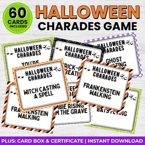 Halloween Charades, Halloween Party Games, Printable Halloween Games, Halloween Charade Cards, Halloween Games, Spooky, Instant Download