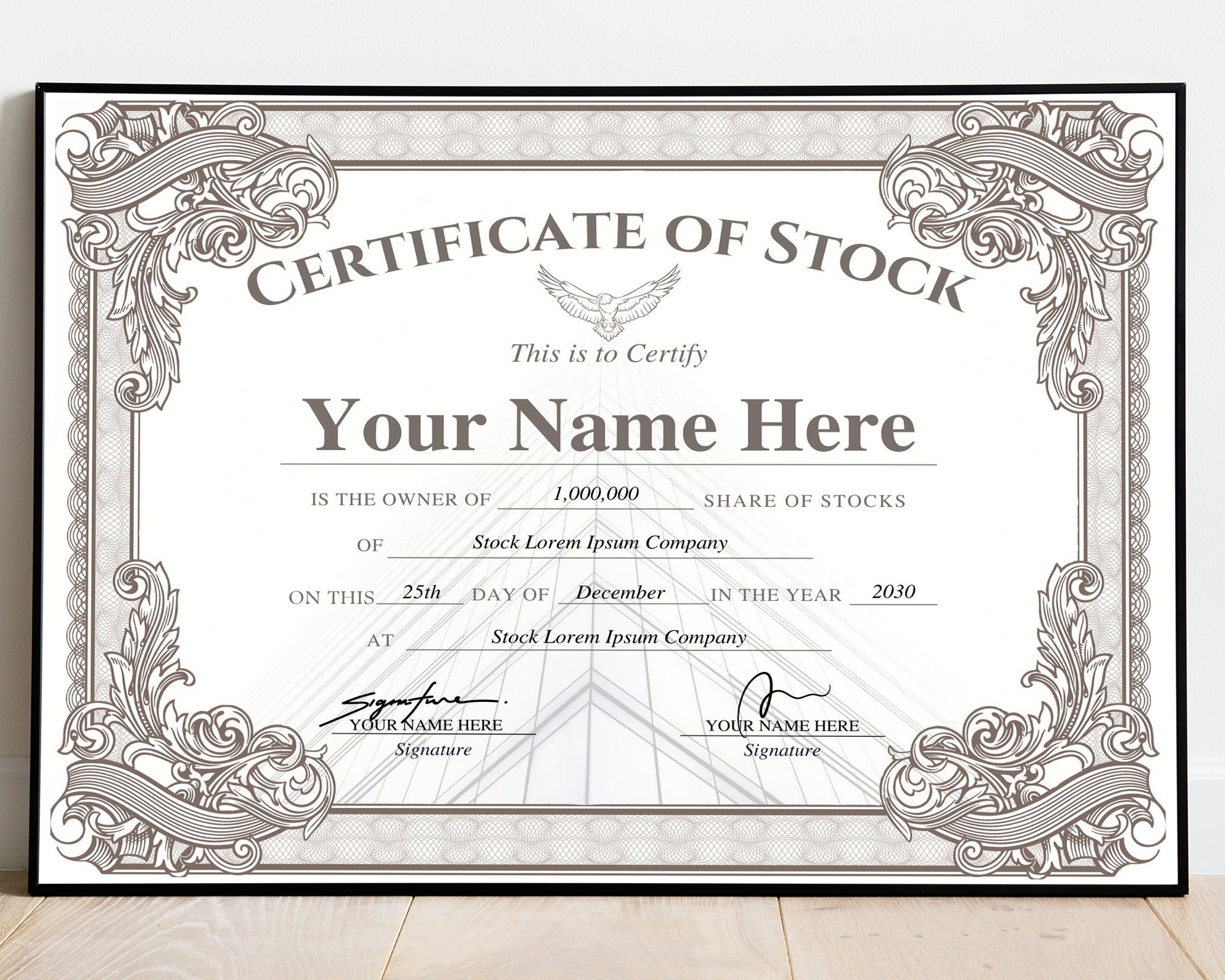 EDITABLE Stock Certificate Template DIY Certificate of Stock 