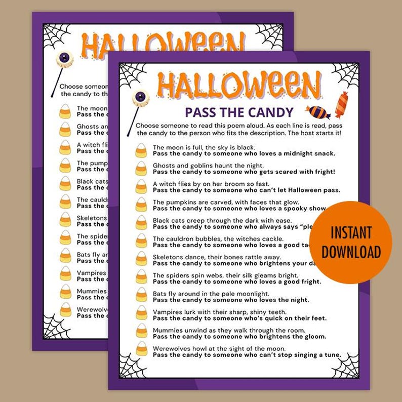Halloween Pass the Candy Game, Printable Party Activity (kids) - Etsy ...