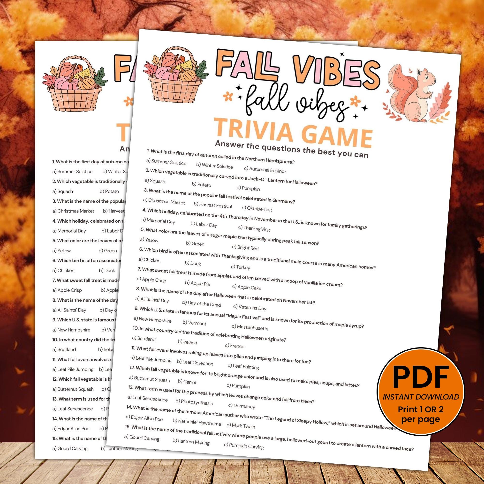Autumn Trivia Game | Fun Printable Fall Activity (digital Download) - Etsy