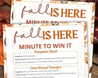 Fall Minute To Win It Games, Thanksgiving Autumn Party (Printable)