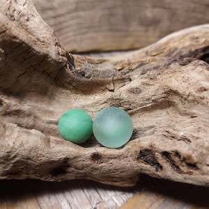 Mini green clay sea glass  marble and yellow, green and white cats eye seaglass marble, found on the Bay of Fundy beaches of Nova Scotia, CA
