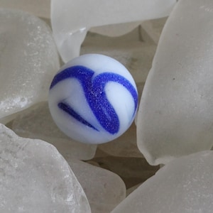 Colbolt blue and white Sea Glass marble perfectly weathered by the ocean Tumbled frosted Seaglass Found on the Bay of Fundy
