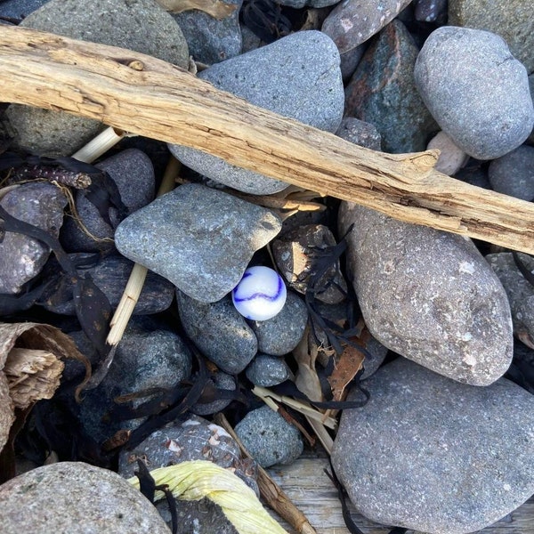 White and colbalt blue color Sea glass marble perfectly weathered by the ocean Tumbled frosted Seaglass Found on the Beaches of Nova Scotia