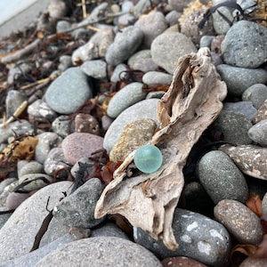 Orange, green and white Nova Scotia seaglass marble,  beach glass, rare sea glass, cats eye seaglass marble
