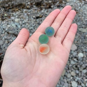 Nova Scotia colorful Blue, orange and green sea glass marbles, ocean weathered, rare sea glass, beach glass marbles, ocean tumbled marbles