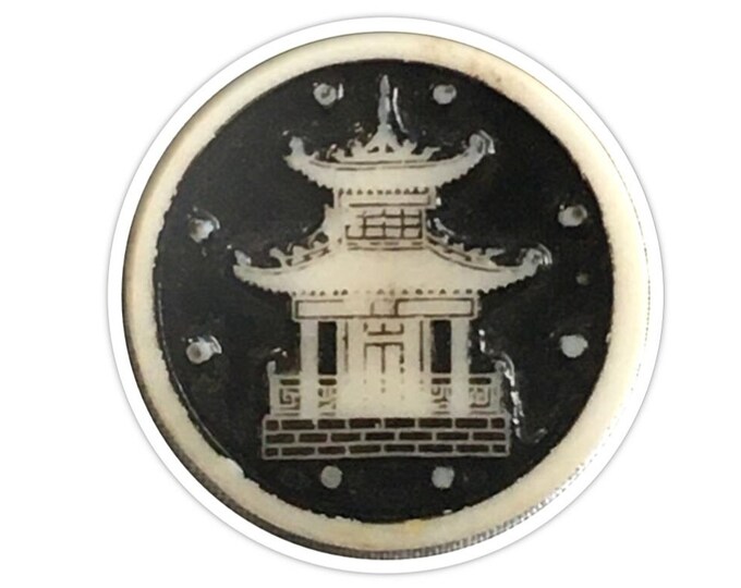 Vintage Artid Picture Button. Asian Pagoda / Temple. Paint Finish ...