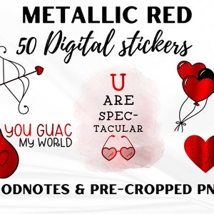 Black and Metallic Red Digital Stickers, Elegant Digital Heart Stickers, Digital Valentine’s Day Stickers, Digital iPad Stickers, PNG Files