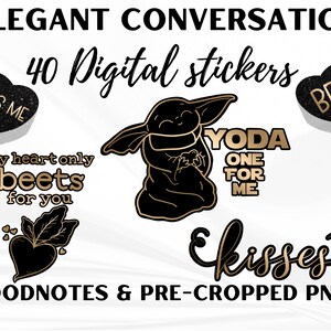 Black and Gold Conversation Digital Stickers, Elegant Digital Stickers, Digital Valentine's Day Stickers, Digital iPad Stickers, PNG Files