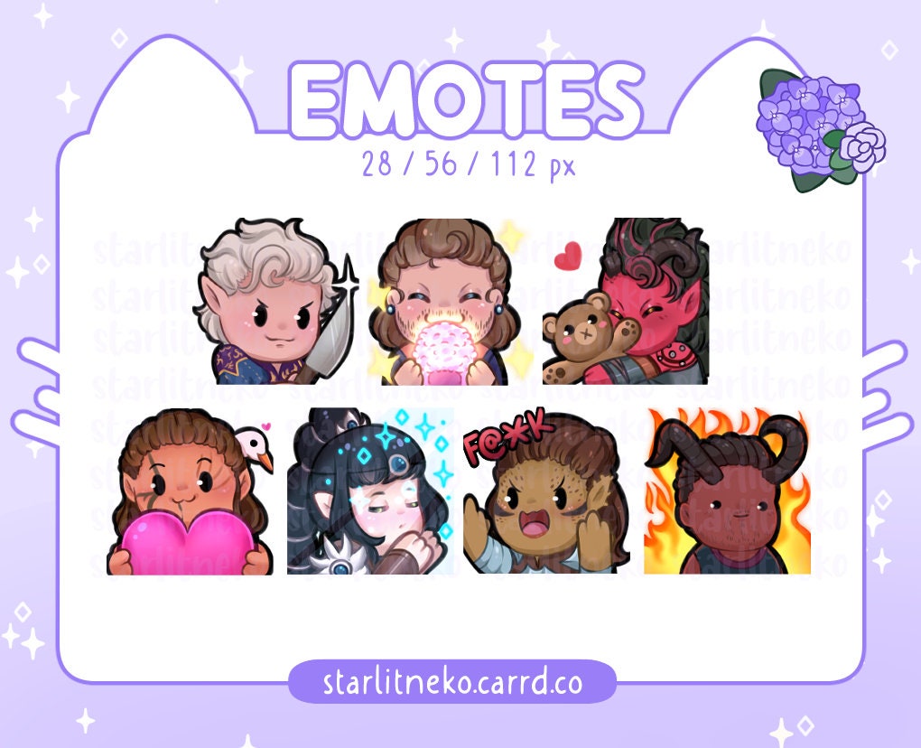 Emotes: Baldur's Gate 3 [P2U Streamer, Twitch Emotes, Discord Emotes, Youtube, Cute, Astarion, Gale, BG3, Karlach, Halsin, Love, Laezel]