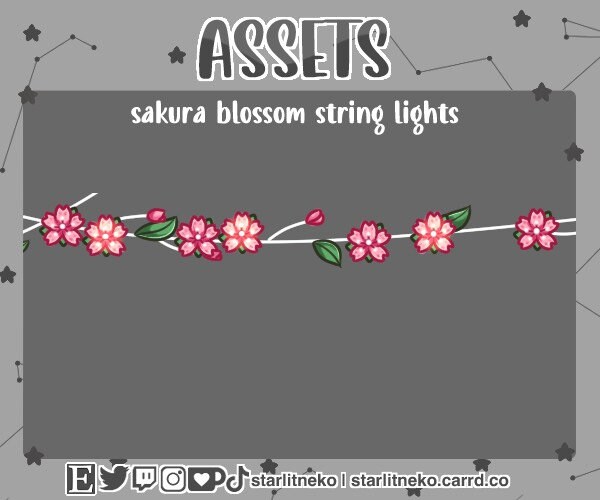 Stream Overlay: Cherry Blossom Animated String Lights - 1 pcs [P2U Streamer, Twitch Overlays, Youtube, Youtube Art, Twitch Streamer, Lights]