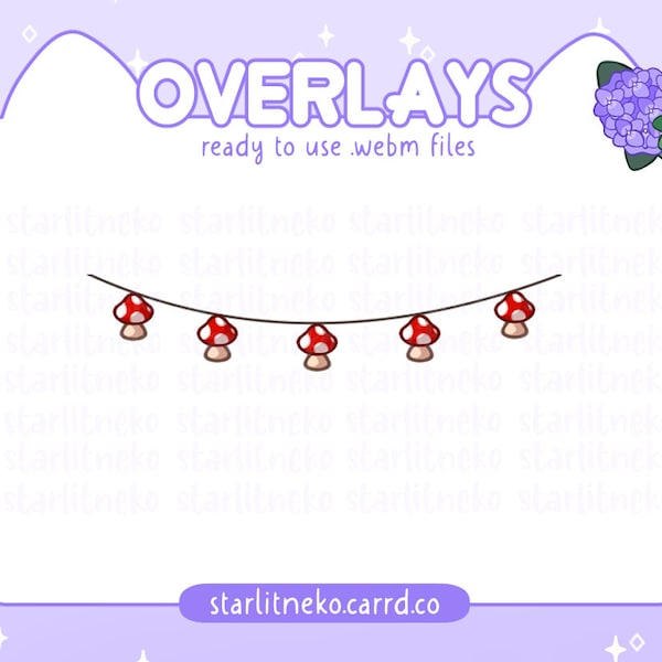 Stream Overlay: Mushroom Animated Lights [P2U Streamer, Twitch Overlays, Youtube, Twitch Streamer, Lights, Autumn, Kawaii, Cottage]