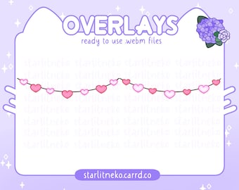 Stream Overlay: Cute Valentine&#39;s Heart String Lights [P2U, Twitch Overlays, Youtube, Twitch Streamer, Lights, Rose, Cute, Red, Heart]