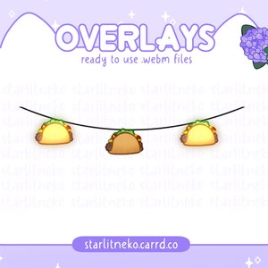 Stream Overlay: Yummy Taco String Lights [P2U, Twitch Overlays, Youtube, Twitch Streamer, Food, Cute, Taco, Chili, Foodie]