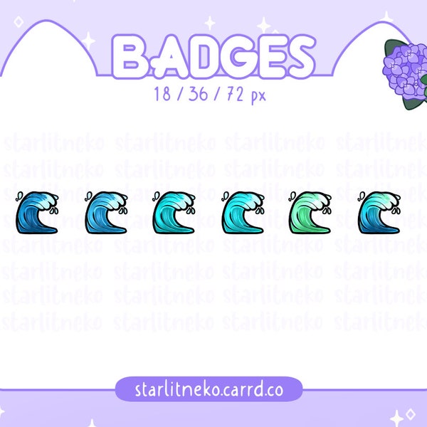 Badges: Ocean Waves [P2U Shell Badges, Summer, Twitch Badges, Twitch Streamer, Sub Badges, Twitch Sub Badge, Youtube, Cute, Flair, Beach]