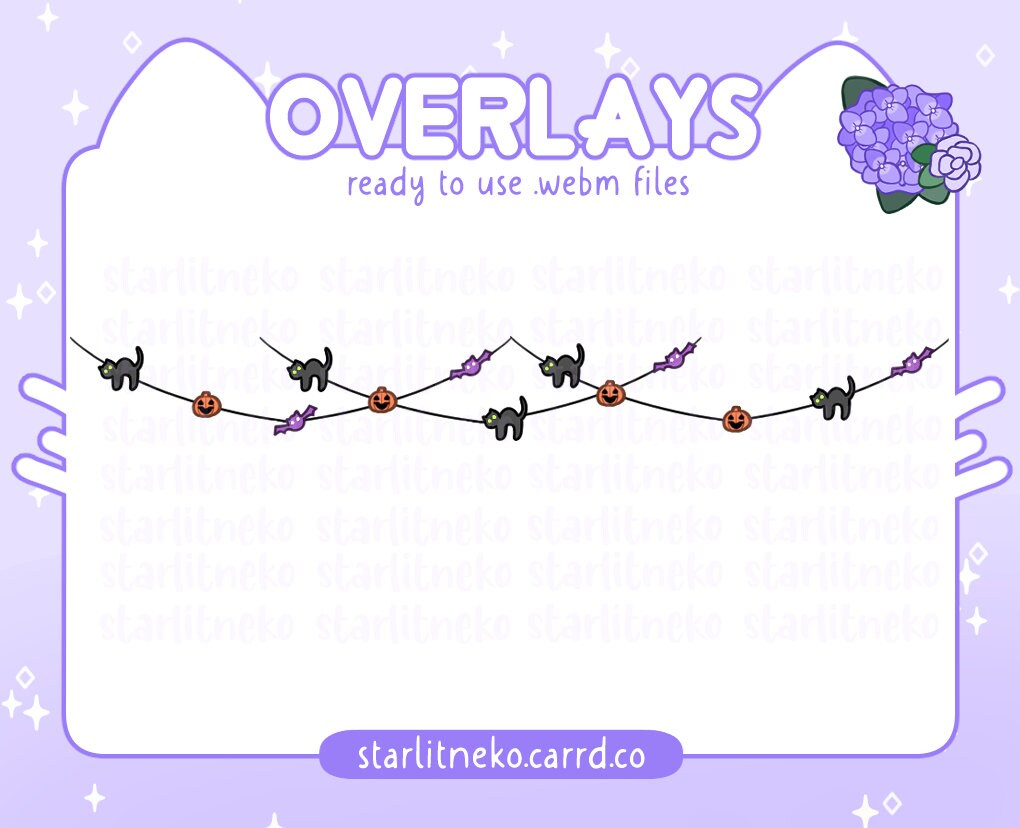 Stream Overlay: Halloween Animated Fairy Lights [P2U, Twitch Overlays, Youtube, Youtube Art, Twitch Streamer, Lights, Spooky, Cat, Pumpkin]