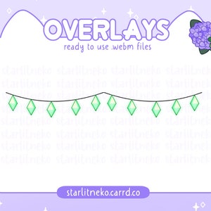 Stream Overlay: The Sims Plumbobs Animated String Lights [P2U Spring, Twitch Overlays, Youtube, Lights, Cute, Sims, Plumbob, Green]