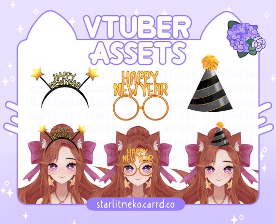 VTuber Assets: Happy New Year Hats and Glasses [P2U, Twitch Overlays, Youtube, Twitch Streamer, Lights, HNY, Gold, VTuber]