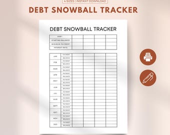 Debt Snowball Tracker, Printable Debt Tracker, Finance Budget Payment Planner, Monthly Budget Organizer, Financial Planning Printout