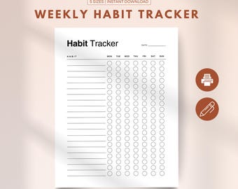 Weekly Habit Tracker, Printable Habit Log, Routine Habit Tracker Template, 7 Day Habit Challenge, A4/Letter/A5/Classic HP/Half Letter