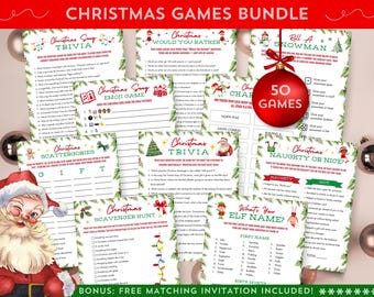 Christmas Games Bundle, Set of 50 Printable Games, Holiday Family Activity, Digital Download Printable Games, Christmas Party Group Games