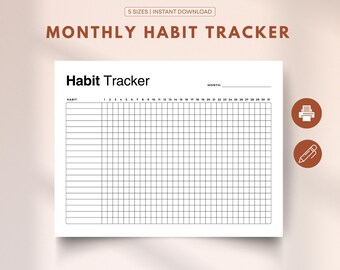 Monthly Habit Tracker, Printable Habit Log, 30 Day Habit Challenge, Daily Routine Digital To Do List, A4 Letter Landscape Printout Download
