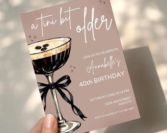 Tini Bit Older Birthday Invitation Template, Coquette Espresso Martini Invite, Canva Editable Template, Printable Digital Download Invite
