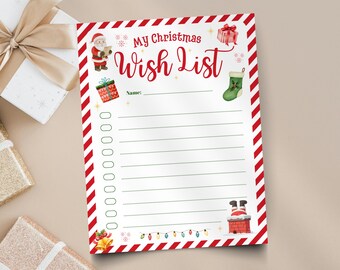 Christmas Wish List Printable, Letter To Santa, Dear Santa Claus Children's Activity, PDF Download, Kids Christmas Letter Gift Idea List