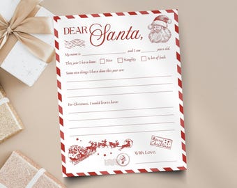 Letter To Santa Printable, Vintage Christmas Wish List, Dear Santa Claus Children's Activity, Instant Download PDF, Kids Christmas Letter