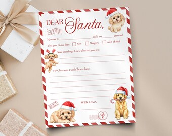 Letter To Santa Printable, Christmas Puppies Wish List, Dear Santa Claus Children's Activity, PDF Download, Kids Dogs Christmas Letter