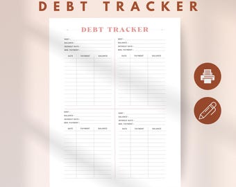 Debt Tracker, Printable Multiple Debt Tracker, Finance Budget Payment Planner, Monthly Budget Organizer, Financial Planning Debt Log