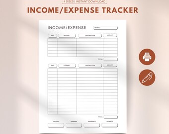 Income/Expense Tracker, Financial Planner Printable, Monthly Budget Template, Personal Finance Log, Instant Download, Budget Binder