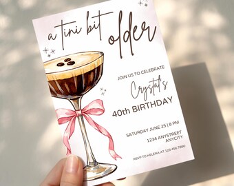 Tini Bit Older Birthday Invitation Template, Coquette Espresso Martini Invite, Canva Editable Template, Printable Digital Download Invite