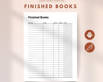Finished Books Template Printable, Book Log, Book Notes Journal Printable, Book Lover Notebook Insert, A4/Letter/A5/Classic HP/Half Letter