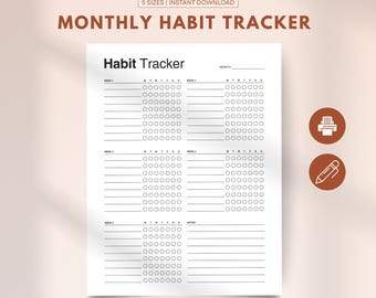 Monthly Habit Tracker, Printable Habit Log, Routine Habit Tracker Template, 30 Day Habit Challenge, A4/Letter/A5/Classic HP/Half Letter