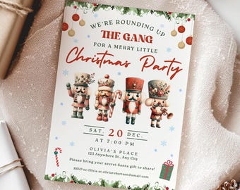 Christmas Party Invitation Template, Canva Editable Template, Printable Holiday Digital Download Invitation, Vintage Nutcracker Invite