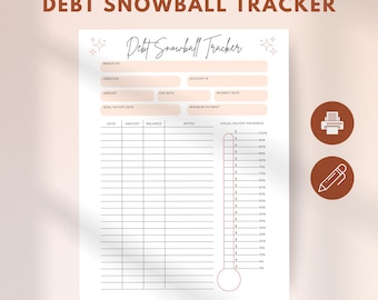 Debt Snowball Tracker, Printable Debt Tracker, Finance Budget Payment Planner, Monthly Budget Organizer, Financial Planning Printout