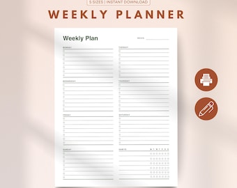 Weekly Planner Printable, Personal Planner, Weekly Agenda, Week At A Glance, Printable To Do List, A4/A5/Letter/Classic HP/Half Letter