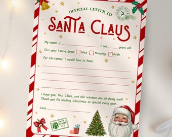 Official Letter To Santa Printable, Vintage Christmas Wish List, Dear Santa Claus Children's Activity, PDF Download, Kids Christmas Letter