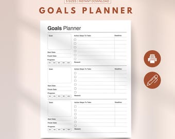 Goals Planner Printable, Goal Tracker, Goal Setting Action Plan, Productivity Planner, Goal Journal Log, A4/A5/Letter/Classic HP/Half Letter
