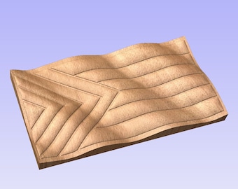 May include: A wooden wall art piece with a wavy, textured surface and a geometric design carved into the wood.