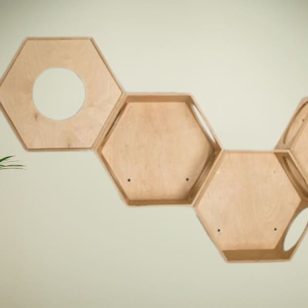 Hexagon Cat shelves Cat house Cat tree Cat bed Wooden cat bed Cat Lover File - Digital Download Cut File Glowforge Vectric-crv-crv3d-svg-dxf