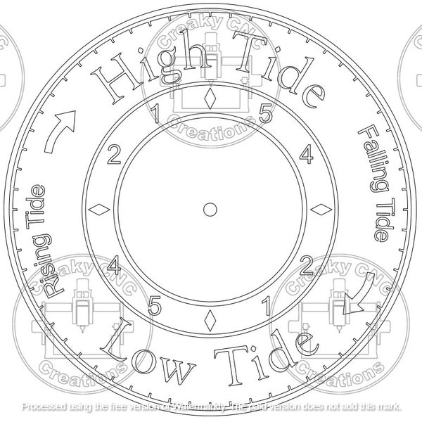 Gezeiten-Zifferblatt, Nautisches Ziffernblattdesign. Gezeiten, Uhrenbau. PDF-DFX-SVG-Datei Download